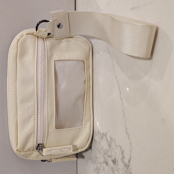 Cream ivory white Clutch wristletwith Detachable Canvas Strap Multiple Zip - Picture 2 of 6